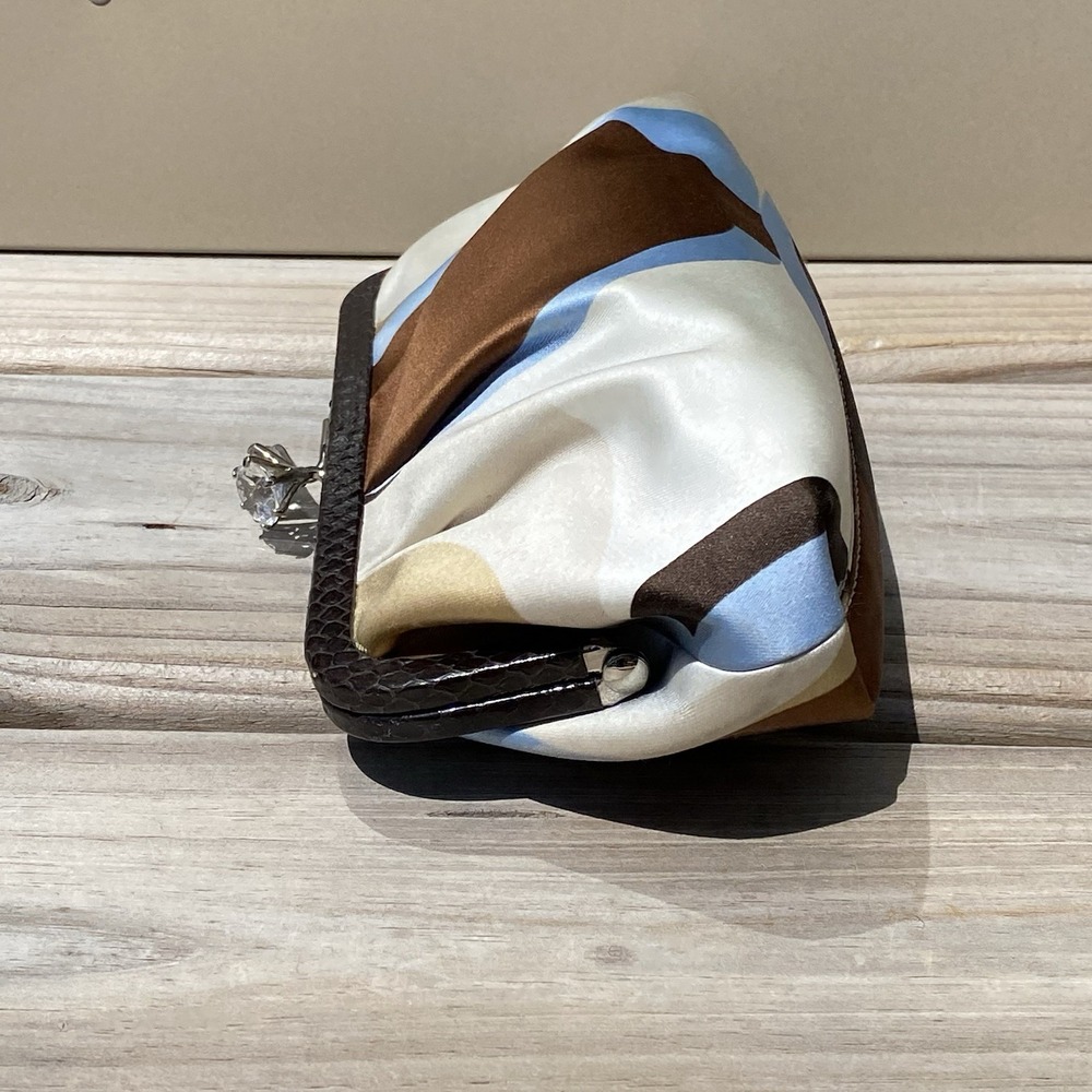Vintage Coach Snakeskin Kisslock Frame Wristlet Clutch Satin Scarf Print Crystal - Picture 5 of 16